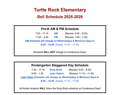 Turtle Rock Bell Schedule